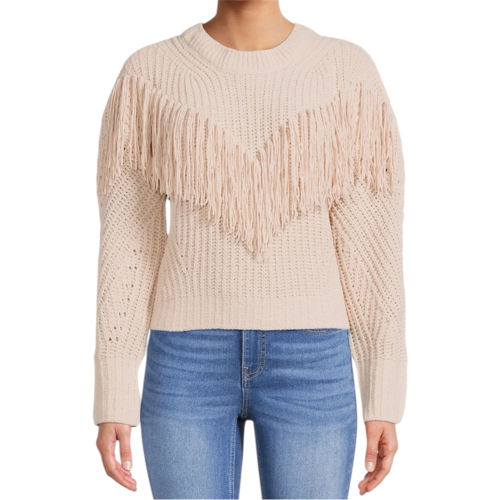 No Boundaries Fringe Knit Cream Sweater